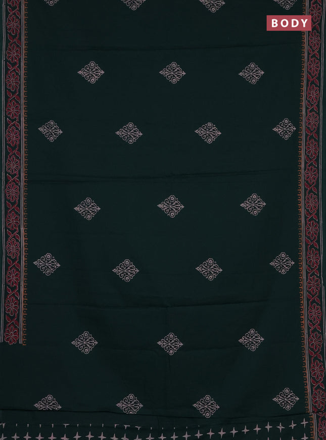 Cotton block printed saree bottle green with butta prints and printed border