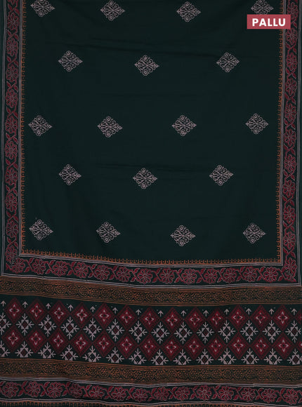 Cotton block printed saree bottle green with butta prints and printed border