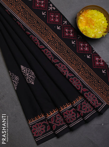 Cotton block printed saree black with butta prints and printed border