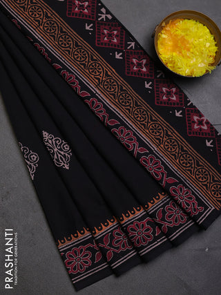 Cotton block printed saree black with butta prints and printed border