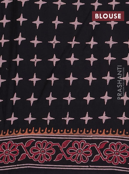 Cotton block printed saree black with butta prints and printed border