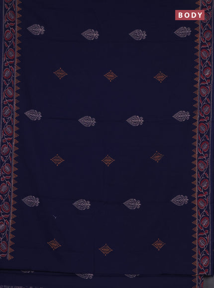 Cotton block printed saree navy blue with butta prints and printed border