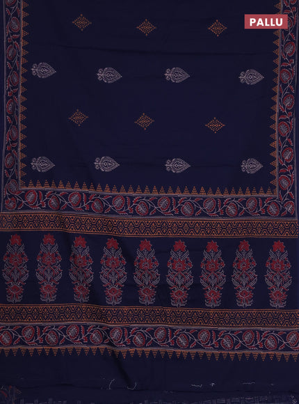Cotton block printed saree navy blue with butta prints and printed border