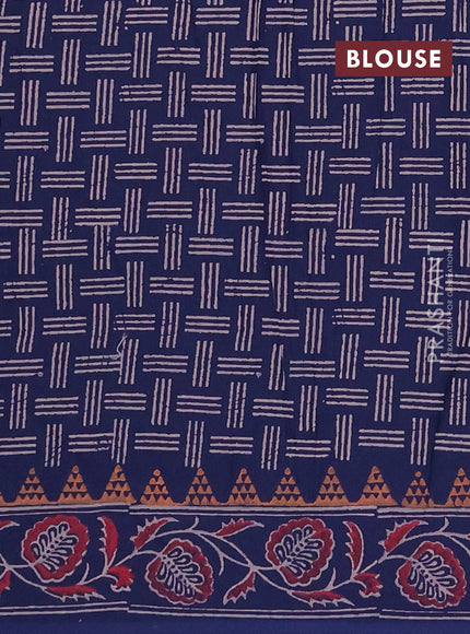 Cotton block printed saree navy blue with butta prints and printed border
