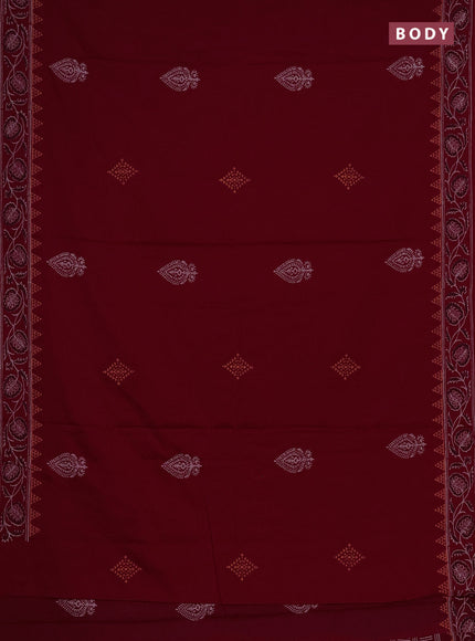 Cotton block printed saree maroon with butta prints and printed border