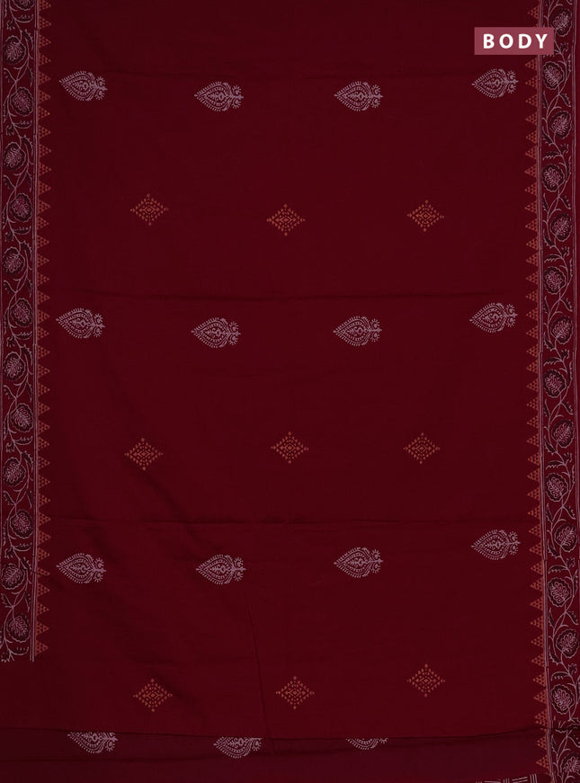 Cotton block printed saree maroon with butta prints and printed border