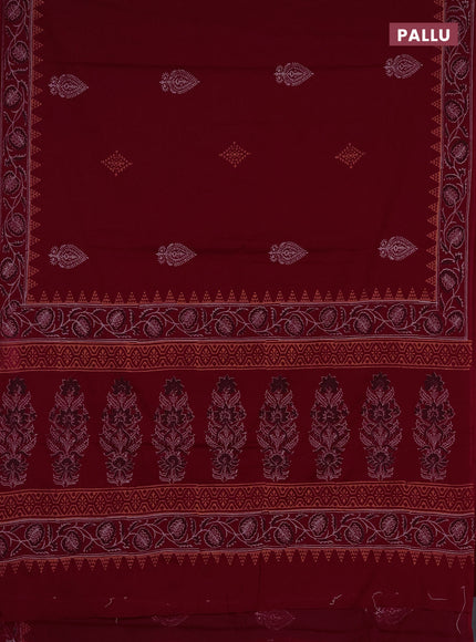Cotton block printed saree maroon with butta prints and printed border
