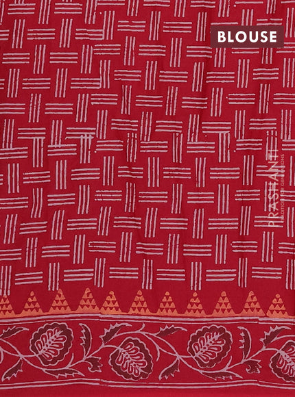 Cotton block printed saree maroon with butta prints and printed border