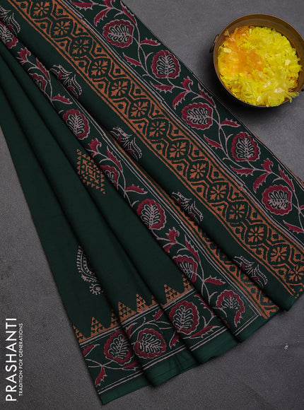 Cotton block printed saree bottle green with butta prints and printed border