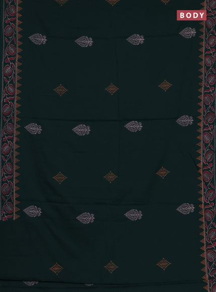 Cotton block printed saree bottle green with butta prints and printed border