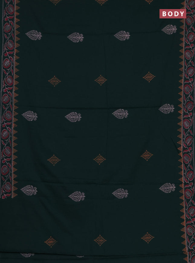 Cotton block printed saree bottle green with butta prints and printed border