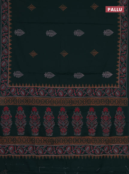 Cotton block printed saree bottle green with butta prints and printed border
