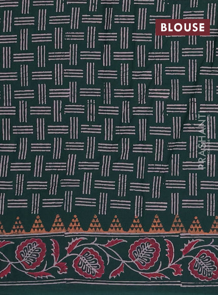 Cotton block printed saree bottle green with butta prints and printed border