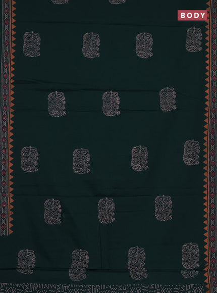 Cotton block printed saree bottle green with elephant butta prints and printed border