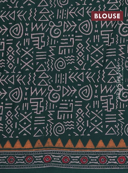 Cotton block printed saree bottle green with elephant butta prints and printed border