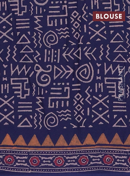 Cotton block printed saree navy blue with elephant butta prints and printed border