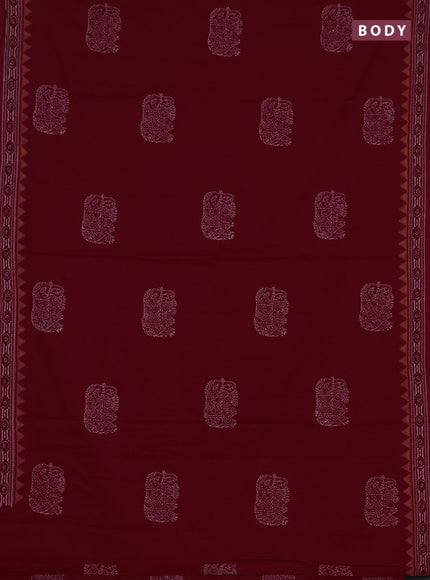 Cotton block printed saree maroon with elephant butta prints and printed border