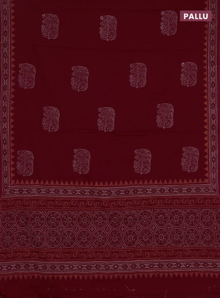 Cotton block printed saree maroon with elephant butta prints and printed border