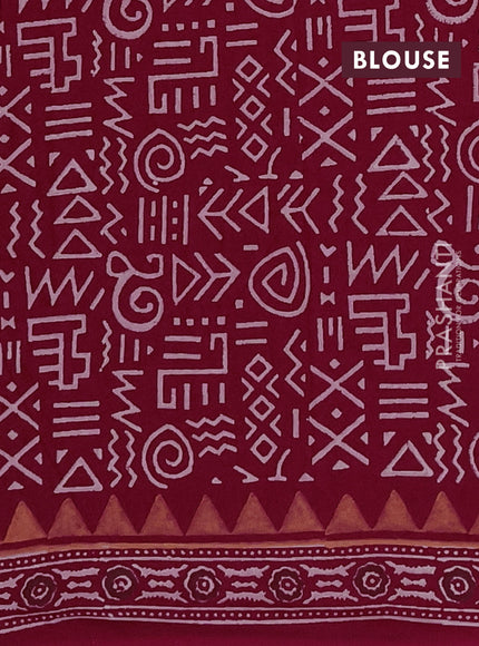 Cotton block printed saree maroon with elephant butta prints and printed border