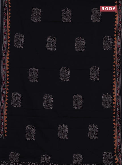 Cotton block printed saree black with elephant butta prints and printed border