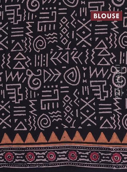 Cotton block printed saree black with elephant butta prints and printed border