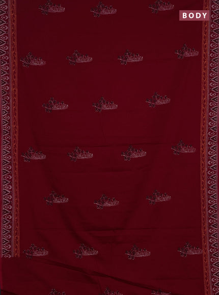 Cotton block printed saree maroon with butta prints and printed border