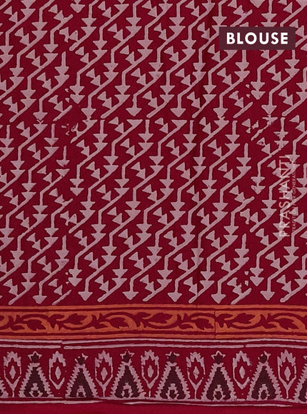 Cotton block printed saree maroon with butta prints and printed border