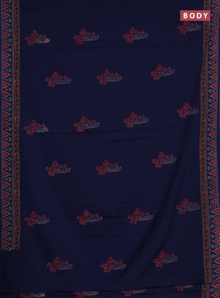 Cotton block printed saree navy blue with butta prints and printed border