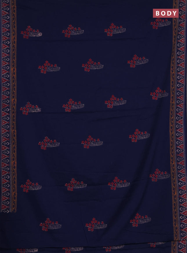 Cotton block printed saree navy blue with butta prints and printed border