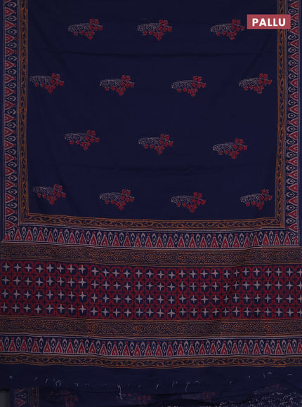 Cotton block printed saree navy blue with butta prints and printed border