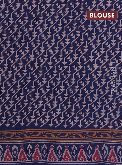 Cotton block printed saree navy blue with butta prints and printed border