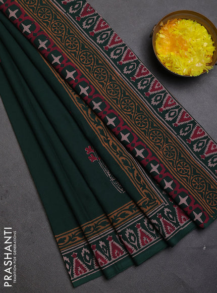 Cotton block printed saree bottle green with butta prints and printed border