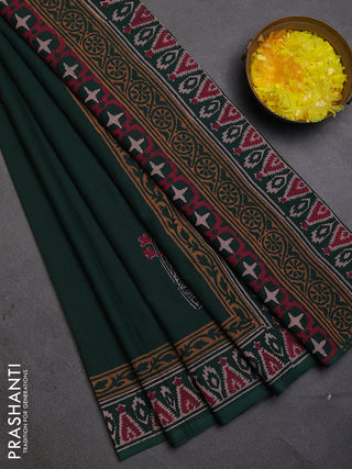 Cotton block printed saree bottle green with butta prints and printed border