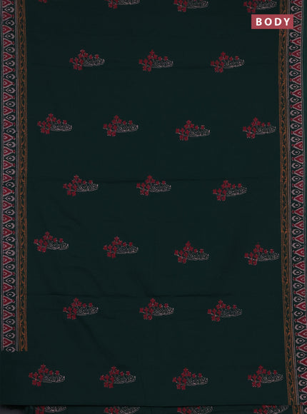 Cotton block printed saree bottle green with butta prints and printed border