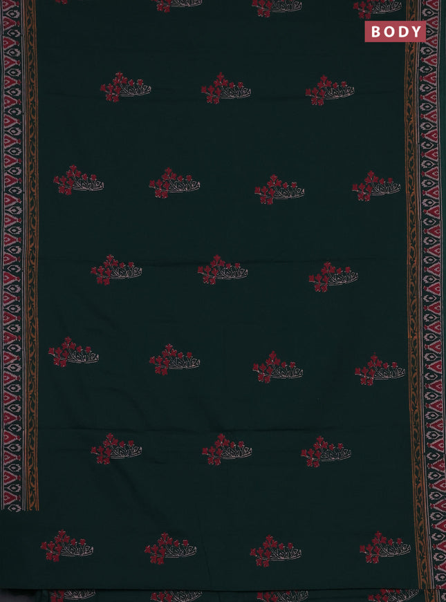 Cotton block printed saree bottle green with butta prints and printed border