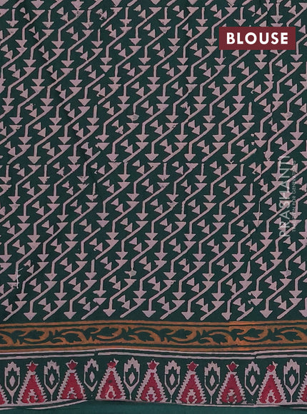 Cotton block printed saree bottle green with butta prints and printed border