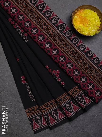 Cotton block printed saree black with butta prints and printed border