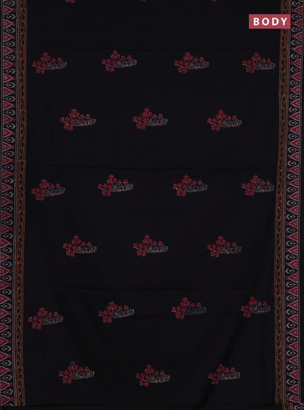 Cotton block printed saree black with butta prints and printed border