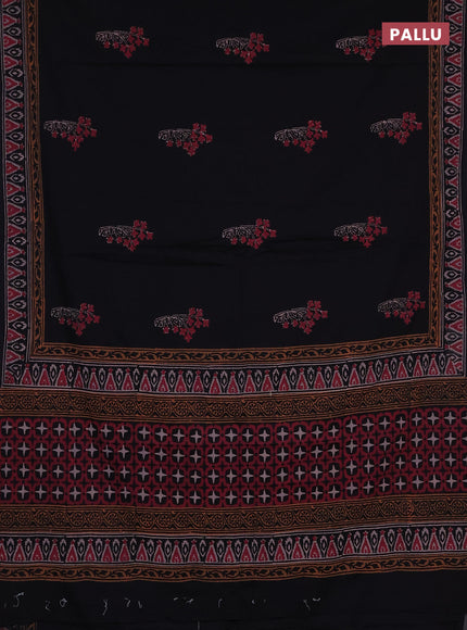 Cotton block printed saree black with butta prints and printed border