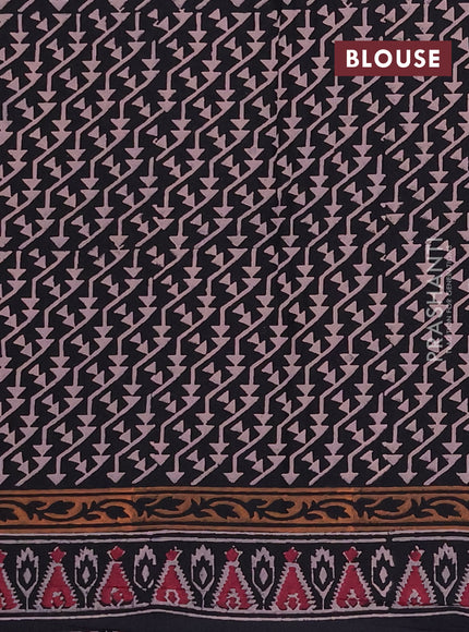 Cotton block printed saree black with butta prints and printed border