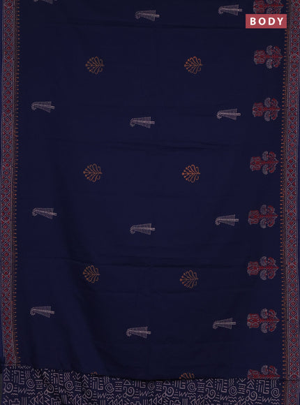 Cotton block printed saree navy blue with butta prints and printed border