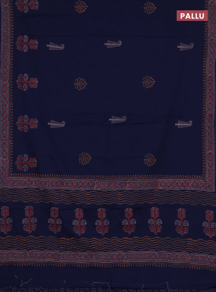 Cotton block printed saree navy blue with butta prints and printed border