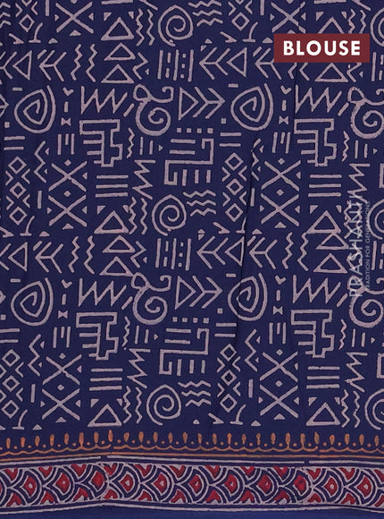 Cotton block printed saree navy blue with butta prints and printed border