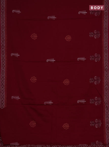 Cotton block printed saree maroon with butta prints and printed border