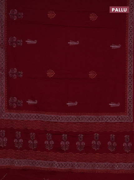 Cotton block printed saree maroon with butta prints and printed border