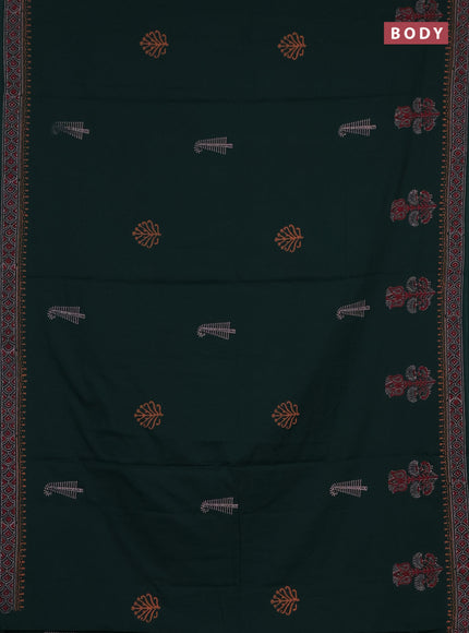Cotton block printed saree bottle green with butta prints and printed border