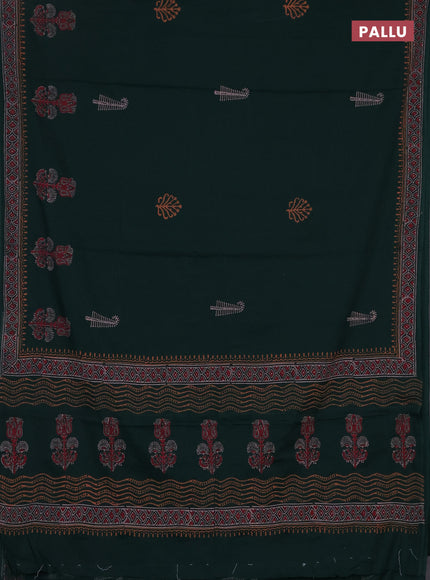 Cotton block printed saree bottle green with butta prints and printed border