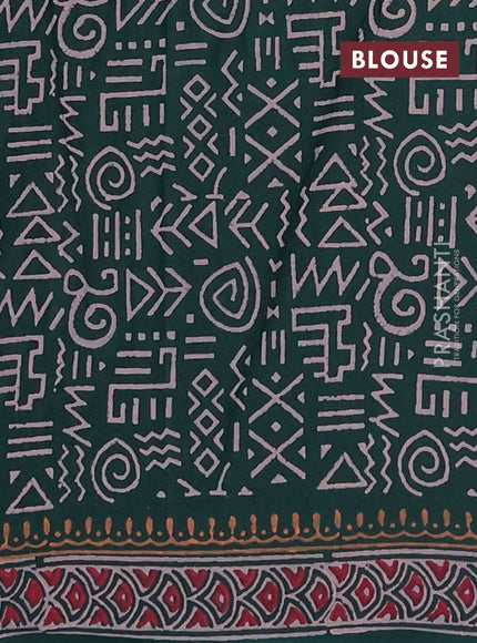 Cotton block printed saree bottle green with butta prints and printed border