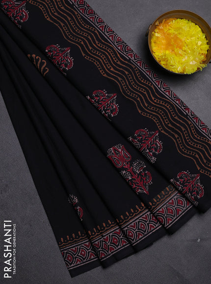 Cotton block printed saree black with butta prints and printed border