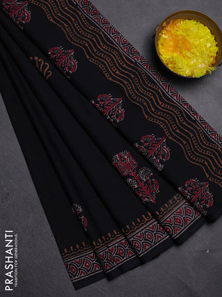 Cotton block printed saree black with butta prints and printed border